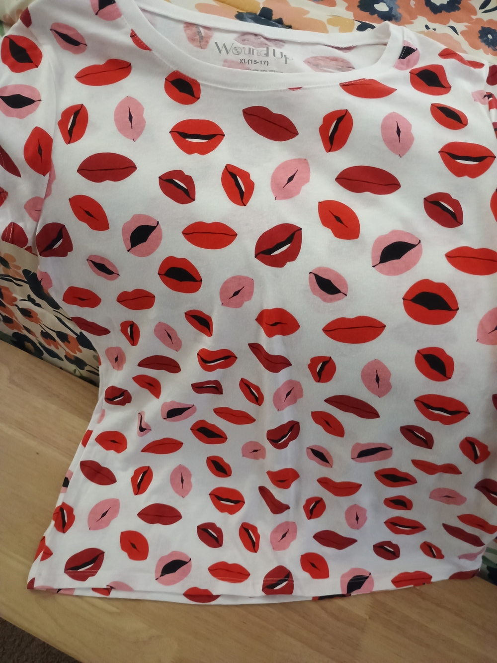White Tee with Red & Pink Lip Print